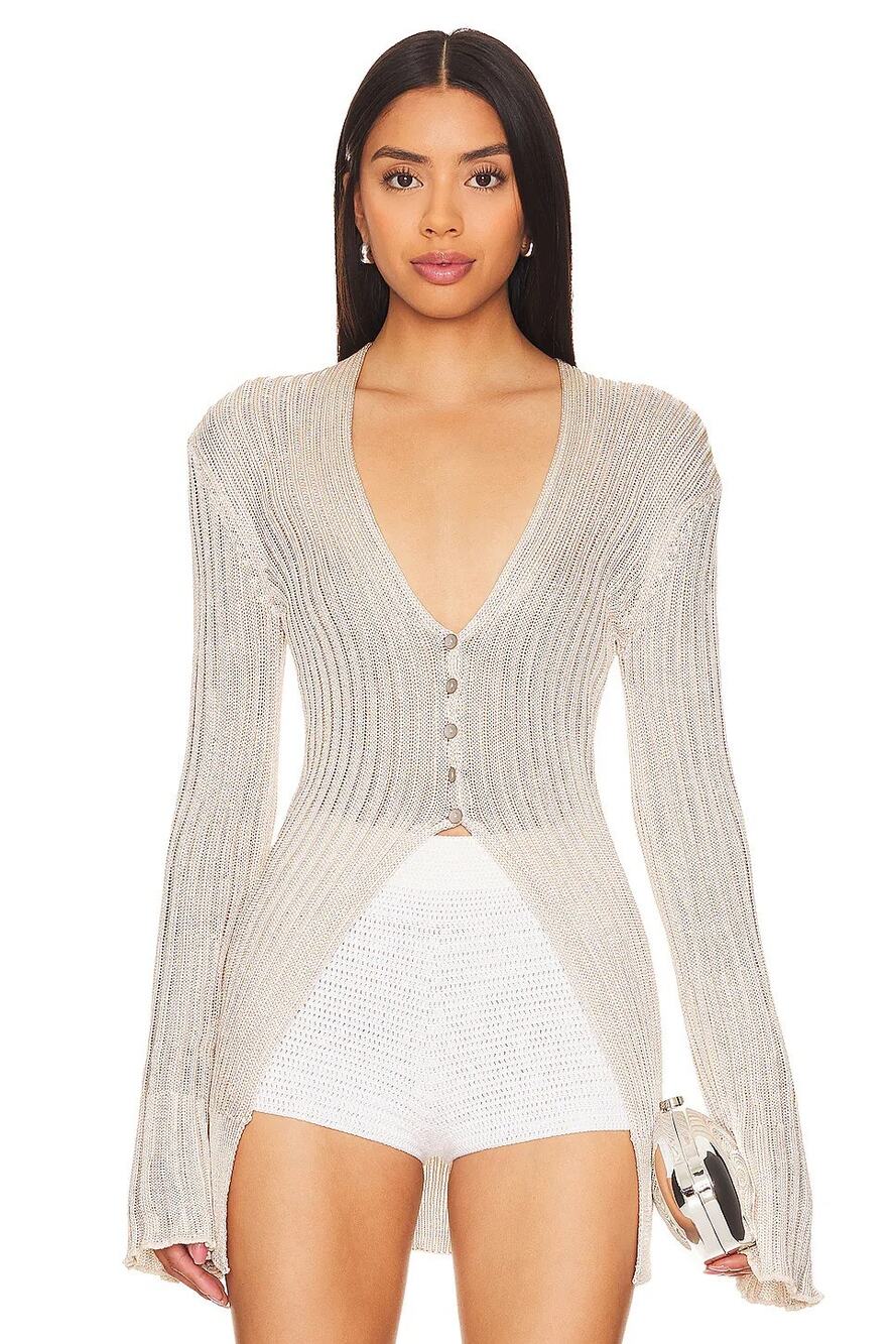 Free People Vie Boheme Cardigan Ribbed Bell Sleeve Preppy Work Travel Fall L
